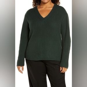 Vince Cozy Wool Cashmere V-neck Shaker Knit Sweater, Hunter Green, Size XXXL